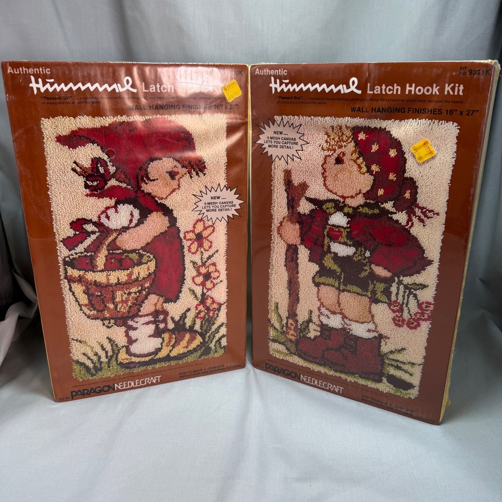 Paragon Needlecraft Hummel Latch Hook Kits Peasant Girl Boy Wall Hanging Vintage - Picture 2 of 13